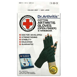 Doctor Arthritis, Cotton Open-Finger Arthritis Gloves & Handbook, Large, Grey, 1 Pair
