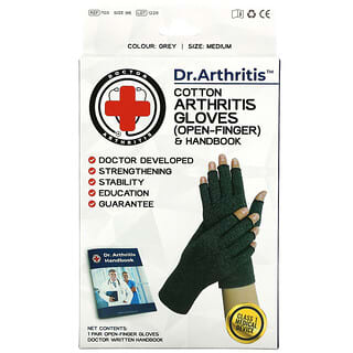Doctor Arthritis, Cotton Open-Finger Arthritis Gloves & Handbook, Medium, Grey, 1 Pair