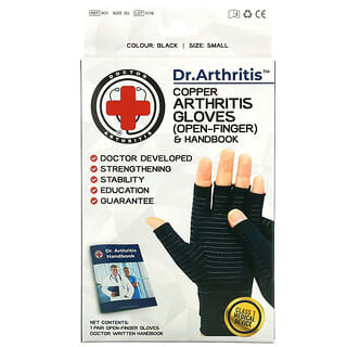Doctor Arthritis, Guantes y manual de cobre con dedos abiertos para la artritis, Pequeño, Negro, 1 par