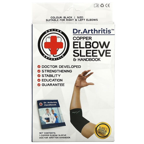 Doctor Arthritis, Copper Elbow Sleeve & Handbook, Large, Black, 1 Sleeve (Discontinued Item) 