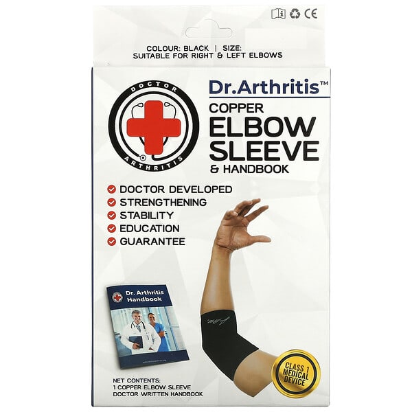 Doctor Arthritis, Copper Elbow Sleeve & Handbook, Medium, Black, 1 Sleeve (Discontinued Item) 