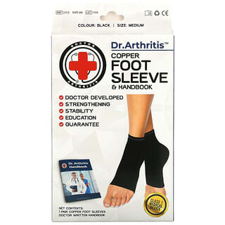 Doctor Arthritis, Copper Foot Sleeve & Handbook, Medium, Black, 1 Pair