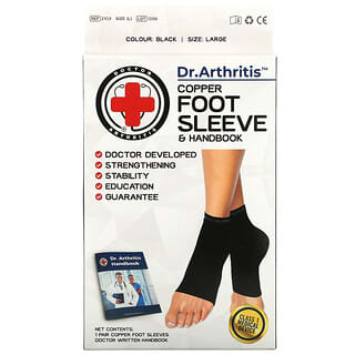 Doctor Arthritis, Copper Foot Sleeve & Handbook, Large, Black, 1 Pair