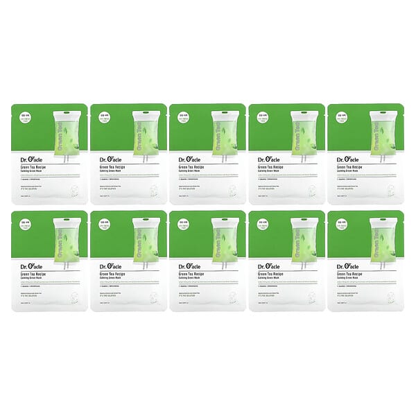 Dr. Oracle, 舒緩綠色美容面膜，綠茶配方，10 片，0.84 液量盎司（25 毫升）