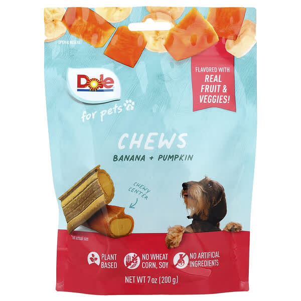 Dole for Pets, Bocadillos masticables, Plátano y calabaza, 200 g (7 oz)