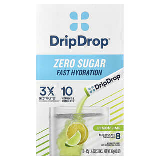 DripDrop, Electrolyte Drink Mix, Zero Sugar, Lemon Lime, 8 Sticks, 0.16 oz (4.5 g) Each