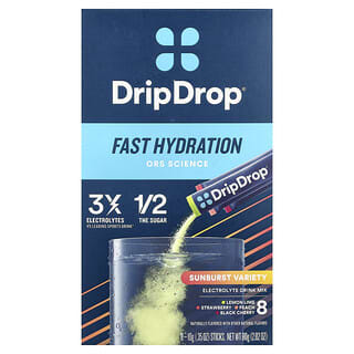 DripDrop, Electrolyte Drink Mix, Sunburst Variety, 8 Sticks, 0.35 oz (10 g) Each