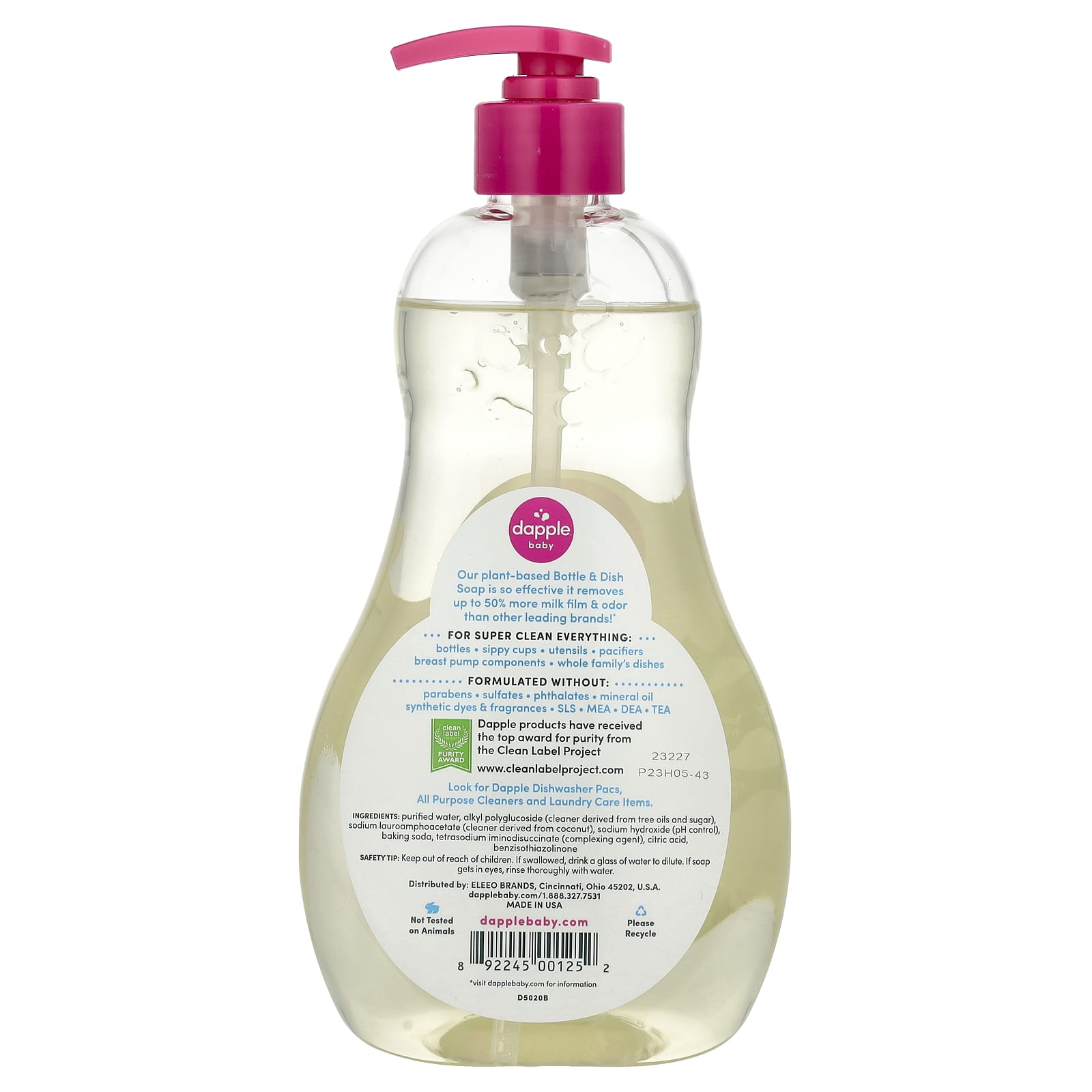 Dapple Baby, Bottle & Dish Soap, Fragrance Free, 16.9 fl oz (500 ml)