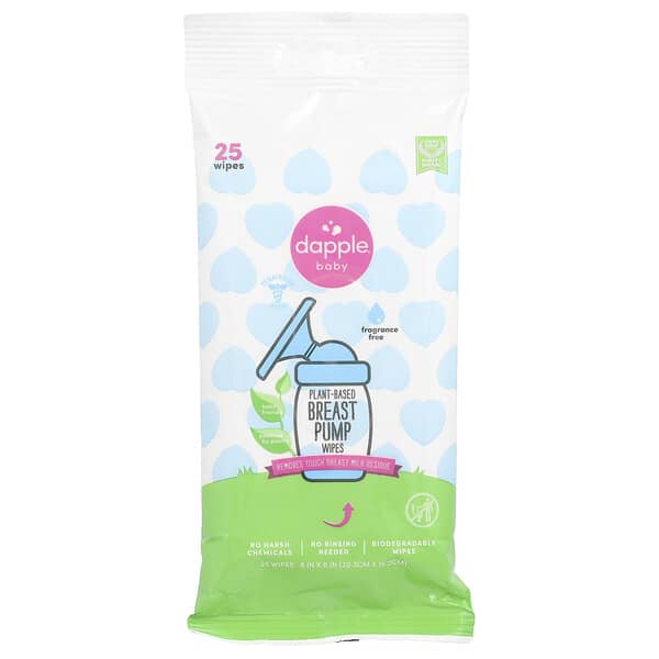 Dapple Baby, Plant-Based Breast Pump Wipes, Fragrance Free, 25 Wipes