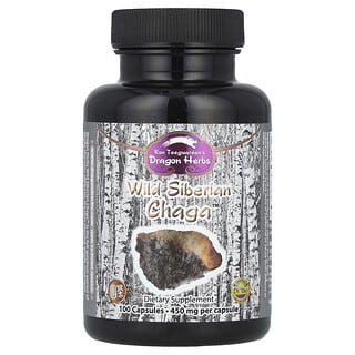 Dragon Herbs, Chaga Siberiano Silvestre, 500 mg, 100 Cápsulas