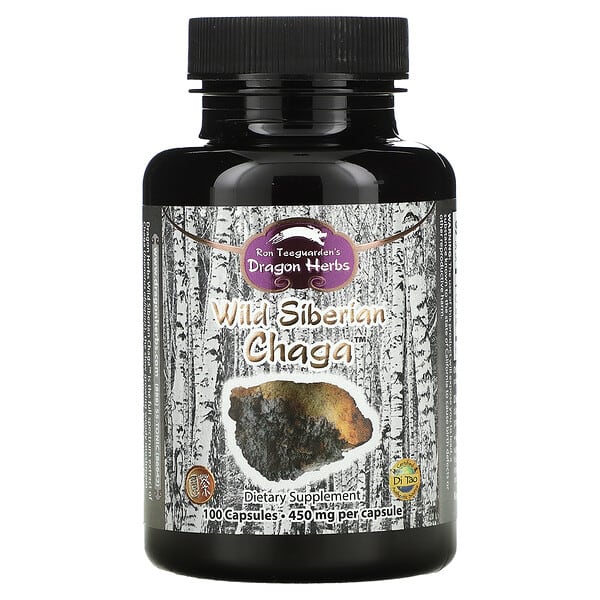 Dragon Herbs, Wild Siberian Chaga（ワイルドシベリアンチャーガ）、450mg、100粒