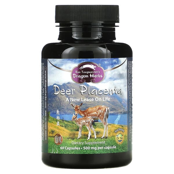 Dragon Herbs ( Ron Teeguarden ), Placenta de veados, 500 mg, 60 Cápsulas
