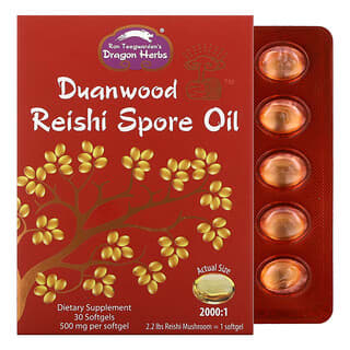 Dragon Herbs, Óleo de esporos de cogumelo Duanwood Reishi, 500 mg, 30 Cápsulas Softgel