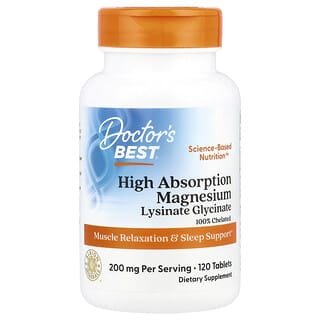 Doctor's Best, Magnesio de alta absorción, 100 mg, 120 comprimidos