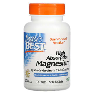 Doctor's Best, Magnesio de alta absorción, 100 mg, 120 comprimidos