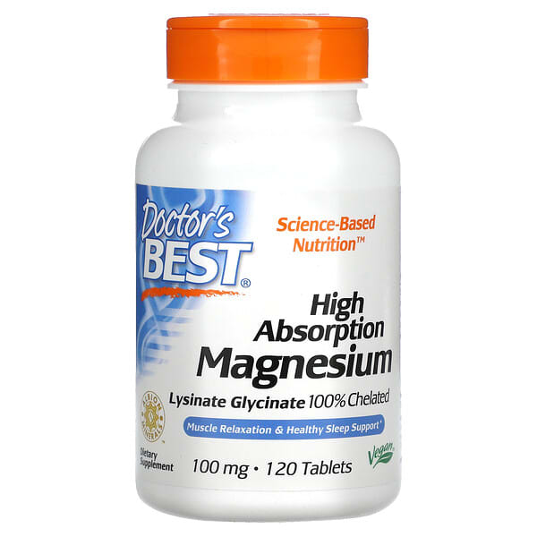 Doctor's Best, High Absorption Magnesium, hoch absorbierbares Magnesium, 100 mg, 120 Tabletten