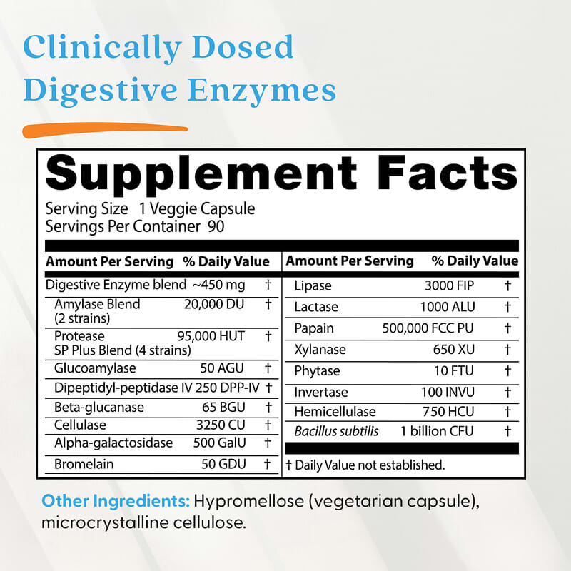 Enzime digestive, 90 de capsule vegetale