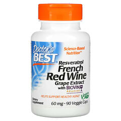 Doctor's Best, Resveratrol French Red Wine Grape Extract, französisches Rotweintraubenextrakt mit Resveratrol, 60 mg, 90 vegetarische Kapseln