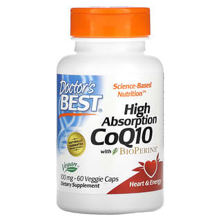 Doctor's Best, CoQ10 de alta absorción con BioPerine, 100 mg, 60 cápsulas vegetales