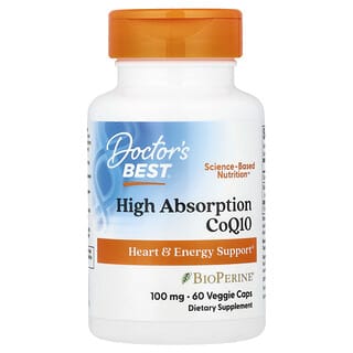 Doctor's Best, High Absorption CoQ10 with BioPerine, hoch absorbierbares CoQ10 mit BioPerine, 100 mg, 60 pflanzliche Kapseln