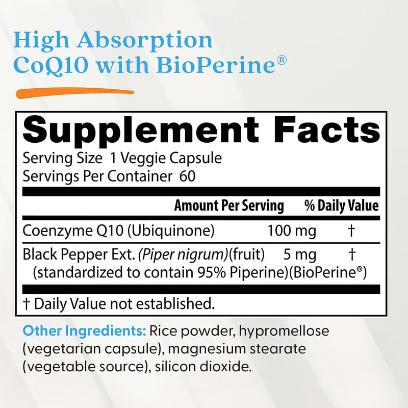 BioPerine（バイオペリン）入り高吸収コエンザイムQ10、100mg、ベジ