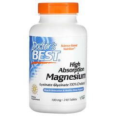 Doctor's Best, High Absorption Magnesium 100% Chelated with Albion Minerals, Magnesiumpulver mit hohem Aufnahmewert, 100% mit Albion-Mineralien chelatiert, 100 mg, 240 Tabletten