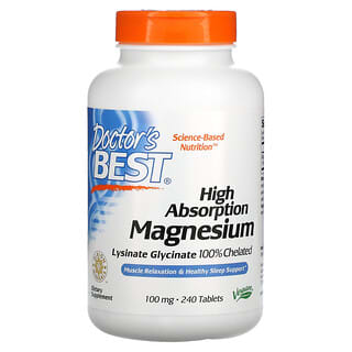 Doctor's Best, 高吸収性マグネシウム100％キレート化アルビオンミネラル配合、100mg、240粒