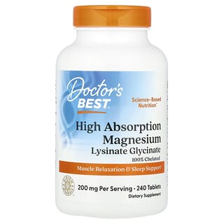 Doctor's Best, Magnésio de Alta Absorção 100% Quelado com Albion Minerals, 100 mg, 240 Comprimidos