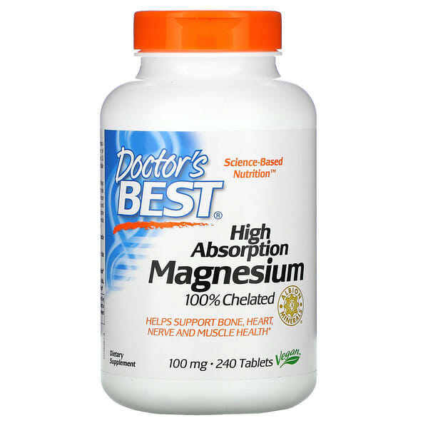 Doctor's Best, 高吸収マグネシウム100%キレート化アルビオンミネラル配合、100 mg、240錠