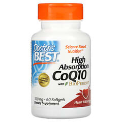 Doctor's Best, Coenzima Q10 de alta absorción con BioPerine, 100 mg, 60 cápsulas blandas