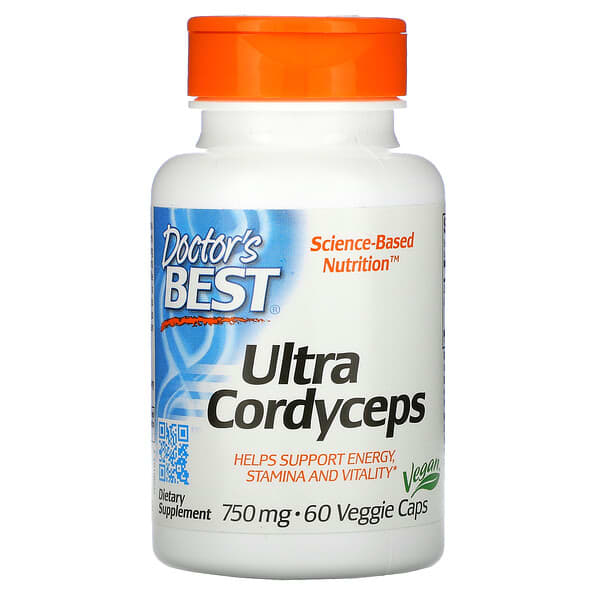 Doctor's Best, ультра кордицепс, 750 мг, 60 вегетарианских капсул