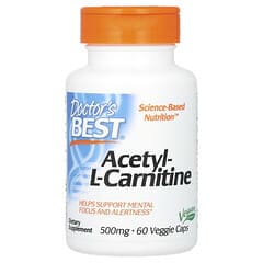 Doctor's Best, Acetilcarnitina, 1.000 mg, 60 Cápsulas Vegetais (500 mg por Cápsula)