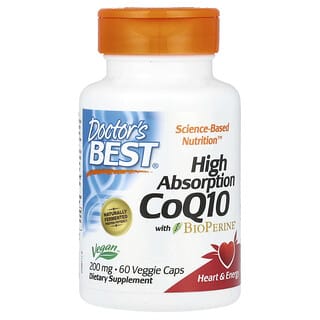 Doctor's Best, Coenzima Q10 de alta absorción con BioPerine, 200 mg, 60 cápsulas vegetales