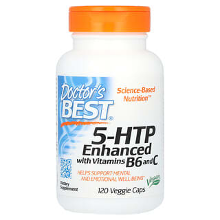 Doctor's Best, 5-HTP, Suplemento mejorado con vitaminas B6 y C, 120 cápsulas vegetales