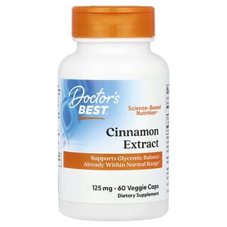 Doctor's Best, Extracto de canela con Cinnulin PF, 125 mg, 60 cápsulas vegetales