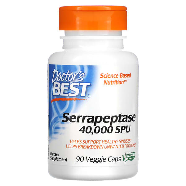 Doctor's Best, Serrapeptasa, 40.000 SPU, 90 cápsulas vegetales