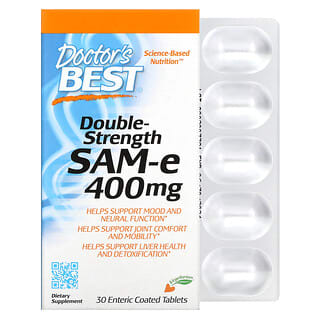 Doctor's Best, Double Strength SAM-e (Disulfattosylat), 400 mg, 30 magensaftresistente Tabletten