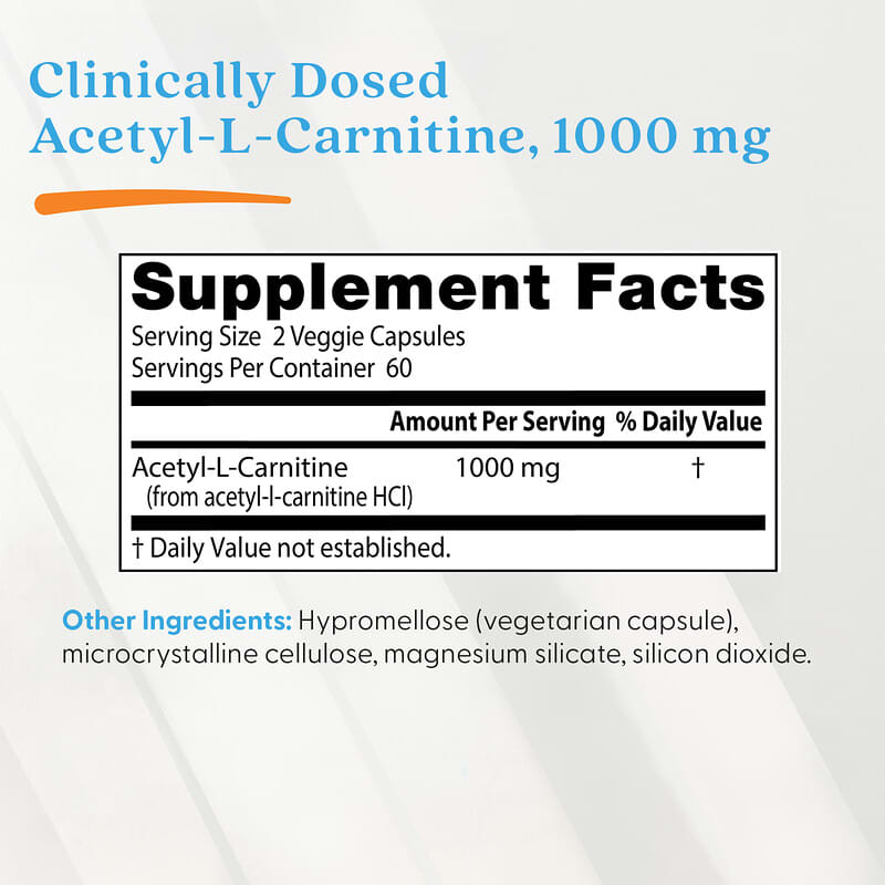 Acetyl-L-Carnitine, 120 Veggie Caps (500 mg per Cap)