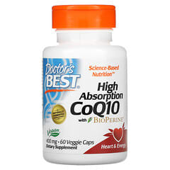 Doctor's Best, High Absorption CoQ10 with BioPerine, Hoch absorbierbares CoQ10 mit BioPerine, 400 mg, 60 vegetarische Kapseln