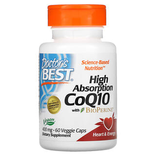Doctor's Best, коэнзим Q10 с высокой степенью усвоения, с BioPerine, 400 мг, 60 вегетарианских капсул