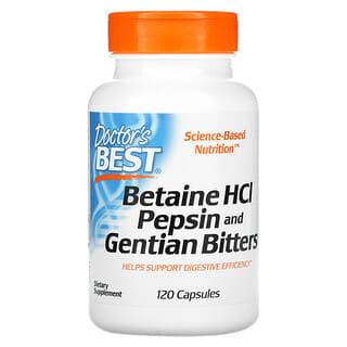 Doctor's Best, Betaine HCL Pepsin & Gentian Bitters, Betain HCl mit Pepsin und Enzianbitter, 120 Kapseln