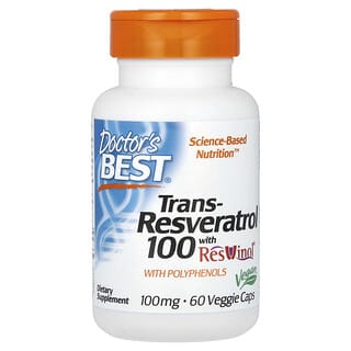 Doctor's Best, Trans-Resveratrol 100 com ResVinol, 100 mg, 60 Cápsulas Vegetais