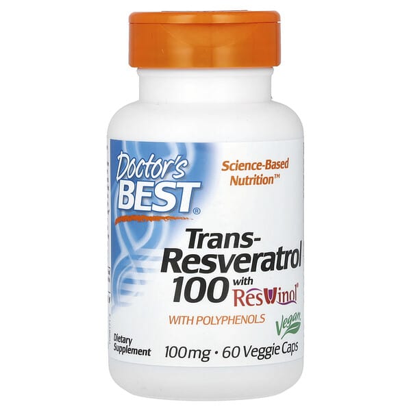 Doctor's Best, Trans-resveratrol 100 con ResVinol, 100 mg, 60 cápsulas vegetales