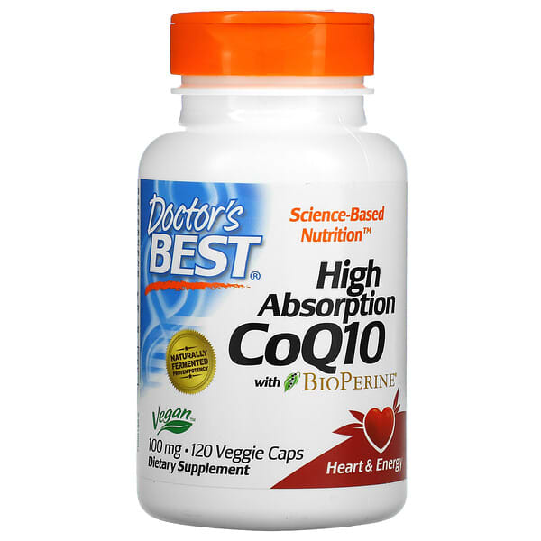 Doctor's Best‏, CoQ10 בעל ספיגה גבוהה עם BioPerine‏, 100 מ"ג, 120 כמוסות צמחיות