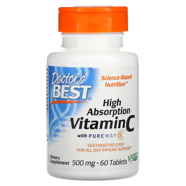 Doctor's Best, High Absorption Vitamin C with PureWay-C, 500 mg, 60 Tablets