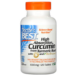 Doctor's Best, High Absorption Curcumin, 1,000 mg, 120 Tablets