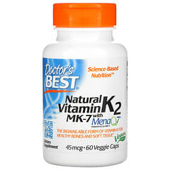 Doctor's Best, натуральный витамин K2 MK-7 с MenaQ7, 45 мкг, 60 вегетарианских капсул
