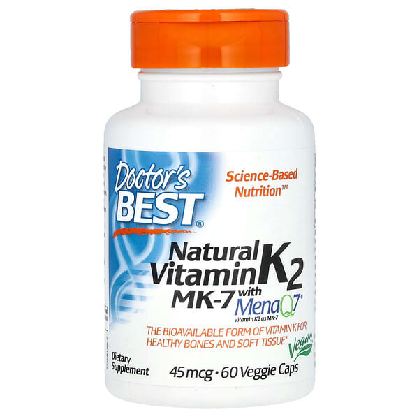Doctor's Best, 天然維生素 K2 MK-7，含 MenaQ7，45 微克，60 粒素食膠囊