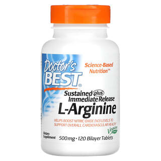 Doctor's Best, L-arginina de liberación inmediata y prolongada, 500 mg, 120 comprimidos bicapa