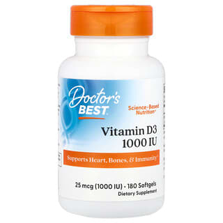 Doctor's Best‏, ויטמין D3‏, 25 מק"ג (1,000 יחב"ל), 180 כמוסות רכות